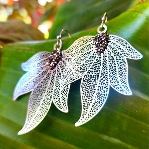 Lightweight Earrings Leaf Pave Crystal Hypoallergenic14K White Gold Plated